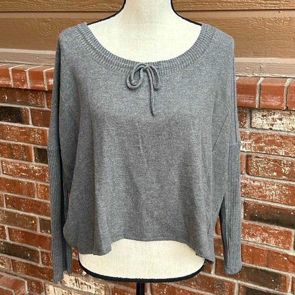 Calme by Johnny Was Gray Tunnel Drawstring Cropped Sweater NWT Boho XS